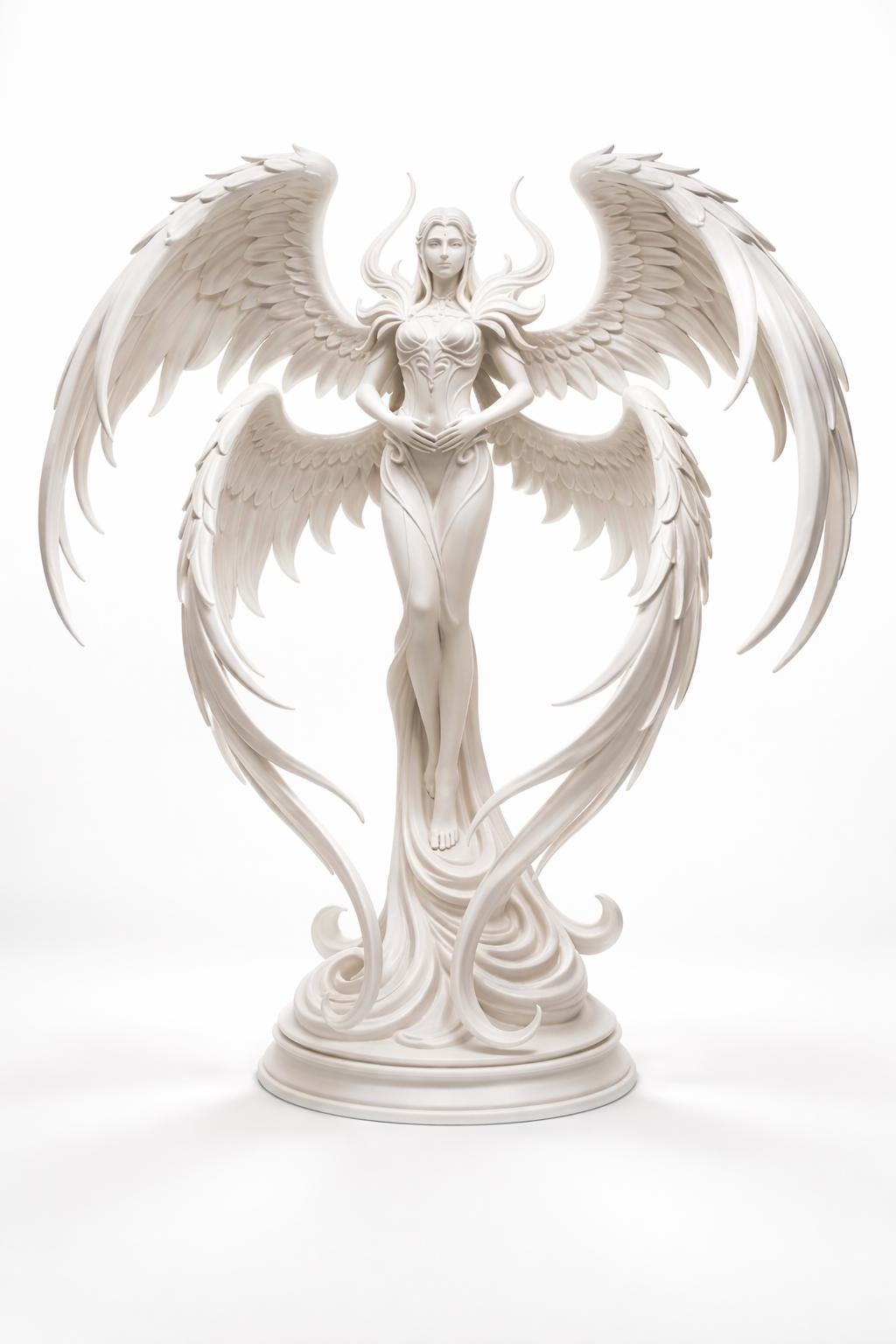 White Angel Statue, Seraphim Sculpture, Gothic Celestial Figurine