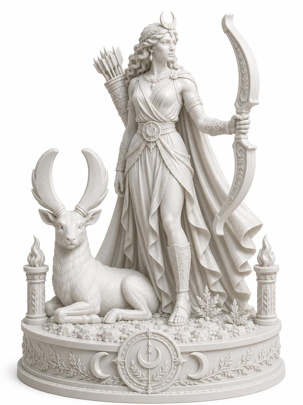 Artemis Greek Goddess Statue, Huntress Moon Deity Sculpture, White Pagan Altar Decor