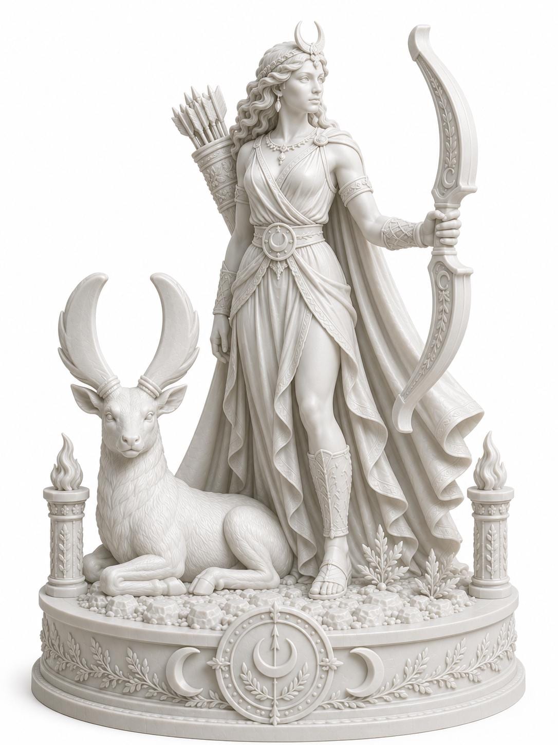 Artemis Greek Goddess Statue, Huntress Moon Deity Sculpture, White Pagan Altar Decor