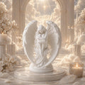 Fallen Guardian Angel Sculpture – White Winged Figurine, Celestial Home Decor