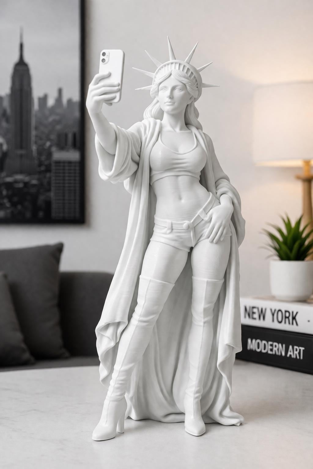 Modern Statue of Liberty Selfie Sculpture, Pop Art Figurine, Quirky Home Decor
