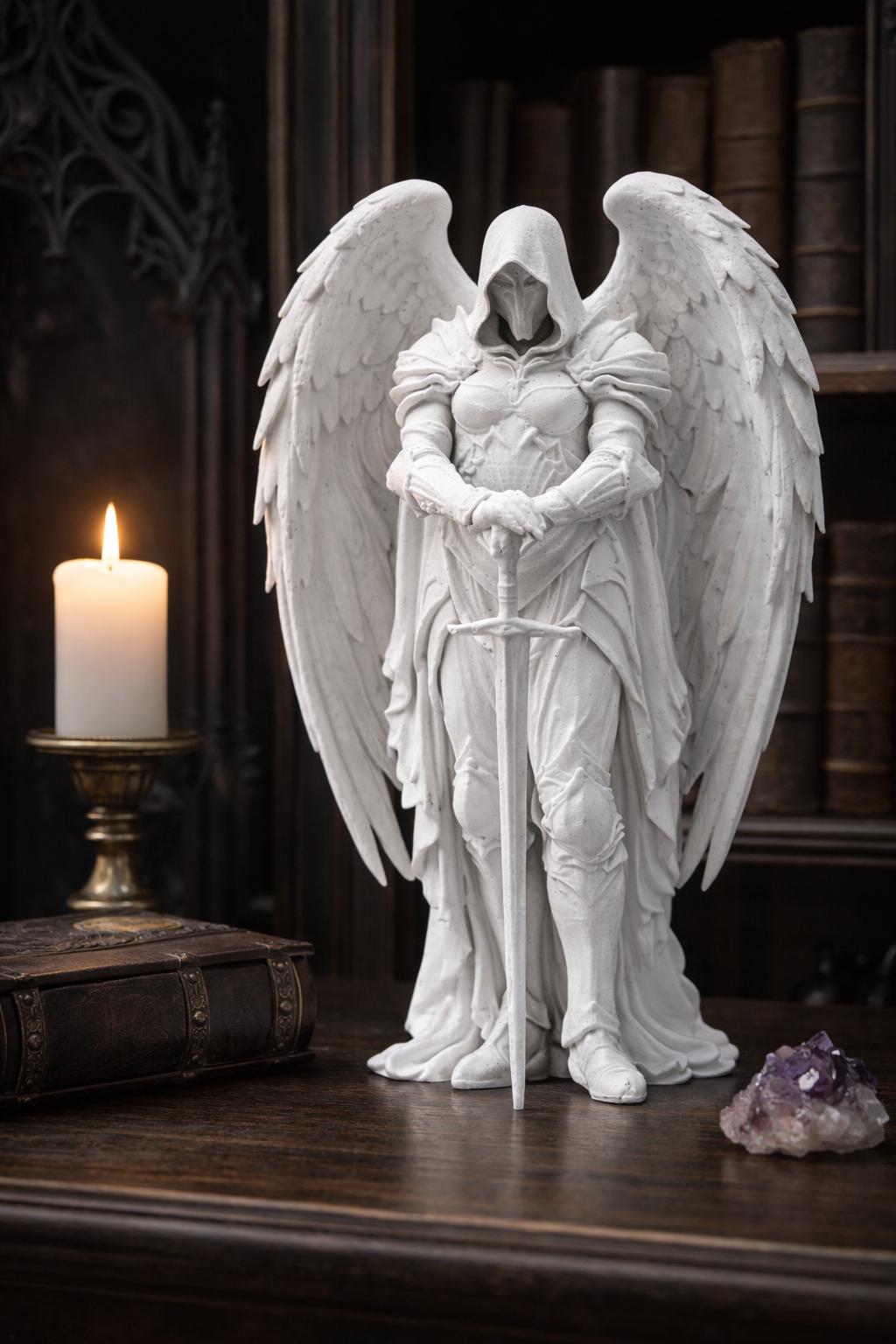 Guardian Angel Statue, Gothic Angel Decor, Dark Fantasy Sculpture, Winged Warrior Figure