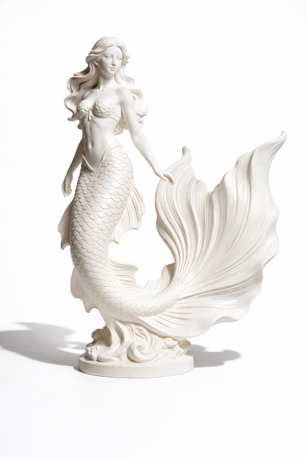 White Mermaid Statue, Coastal Beach House Decor, Ocean Inspired Figurine, Feminine Spa Home
