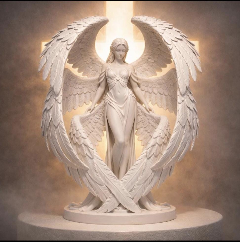 Guardian Angel Sculpture – White Winged Figurine, Celestial Home Decor