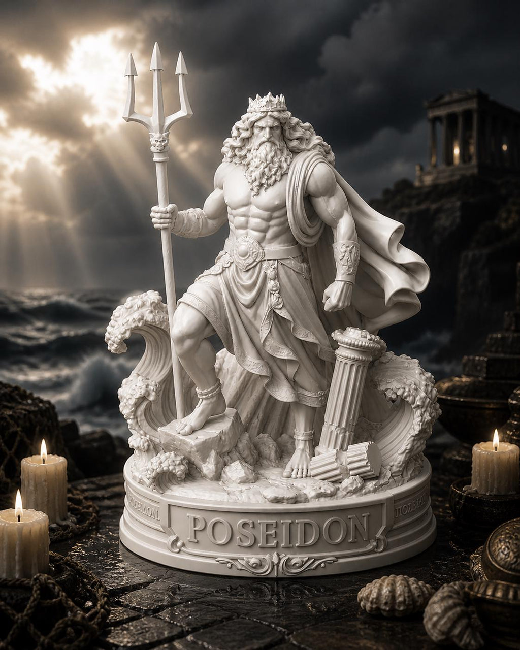 Poseidon Statue: Greek God Ocean Decor, Mythology Sculpture, Coastal Fantasy Figurine