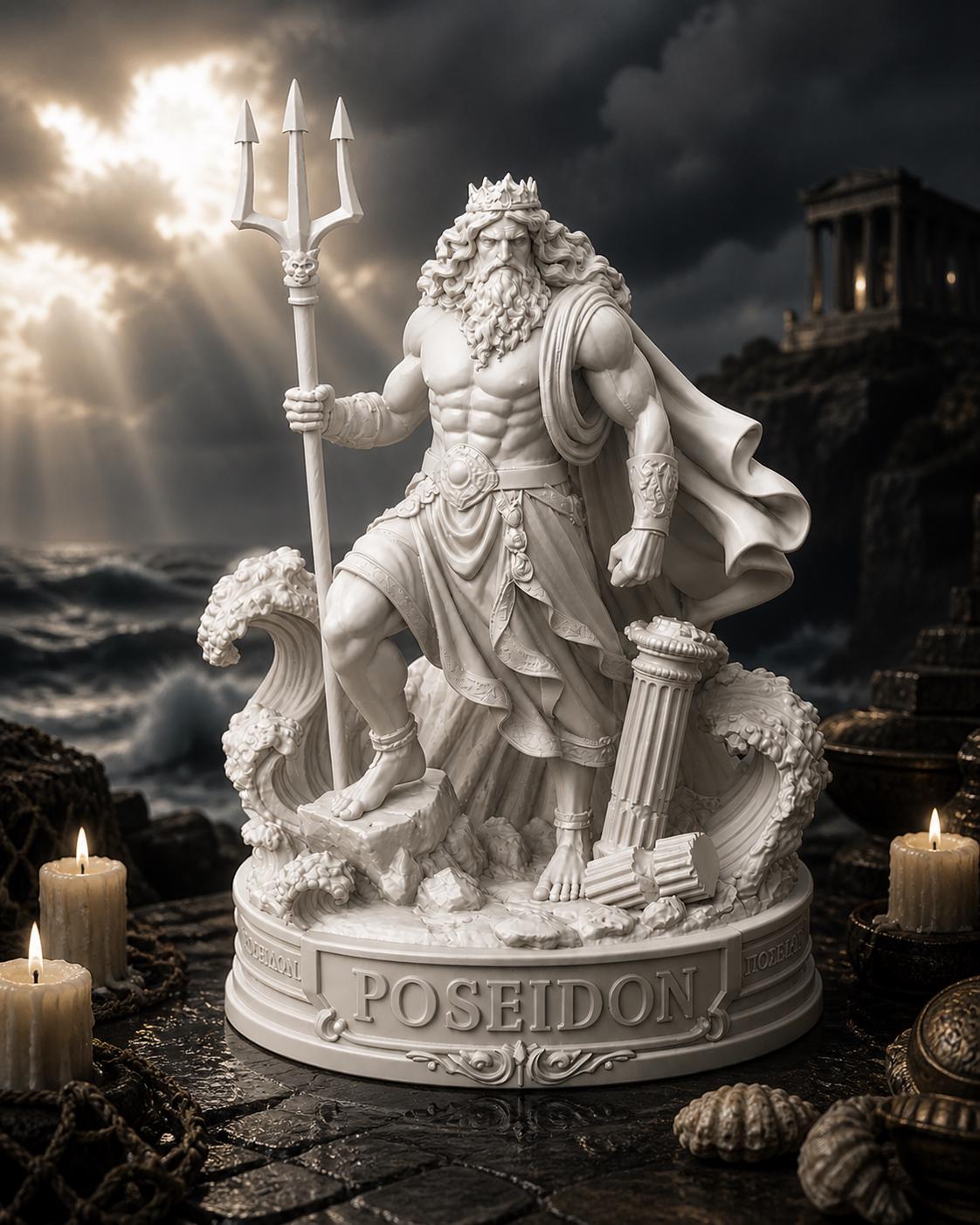 Poseidon Statue: Greek God Ocean Decor, Mythology Sculpture, Coastal Fantasy Figurine