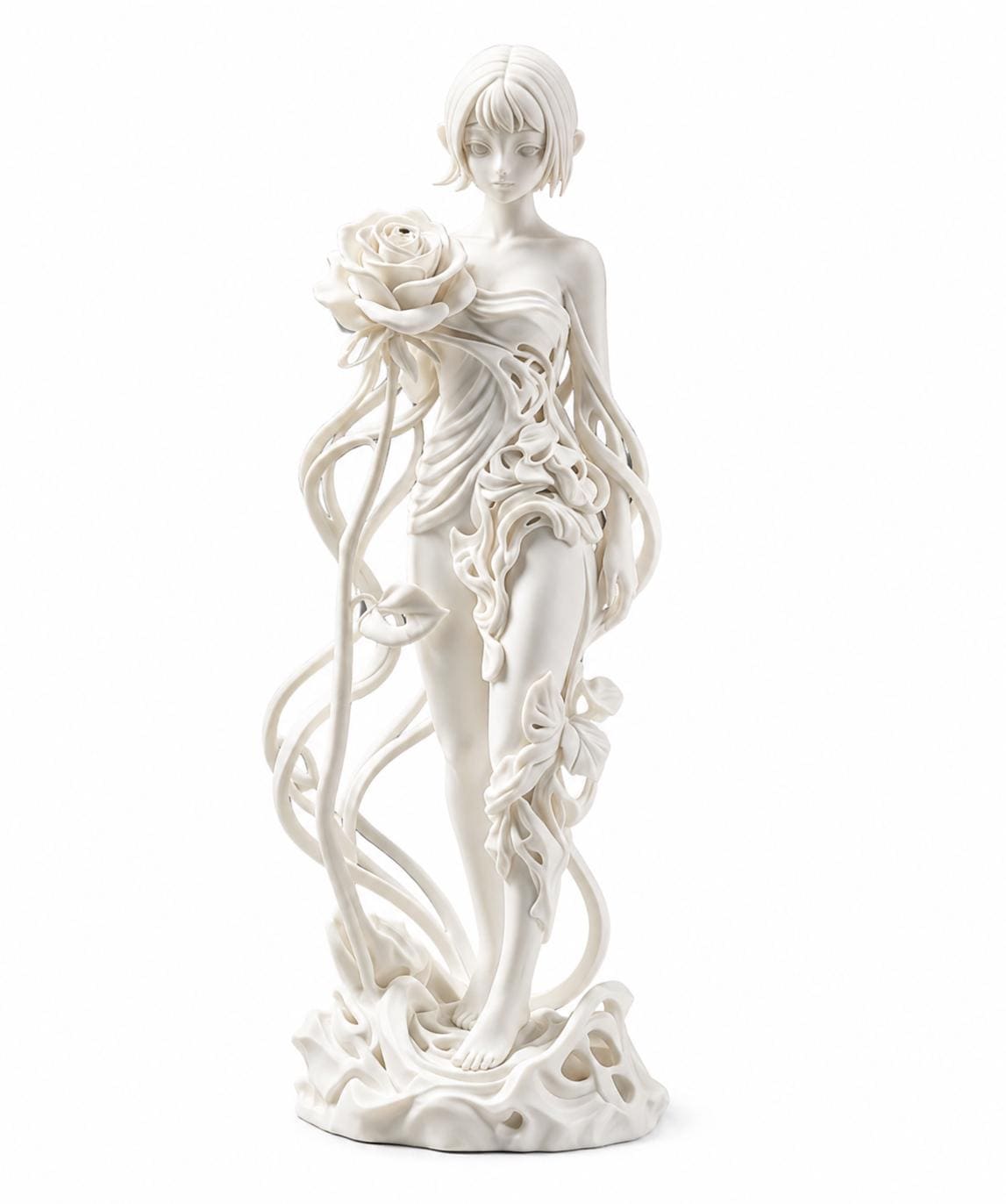 Rose Goddess Statue, Dark Feminine Sculpture, Anime Style Shelf Decor, Romantic Accent