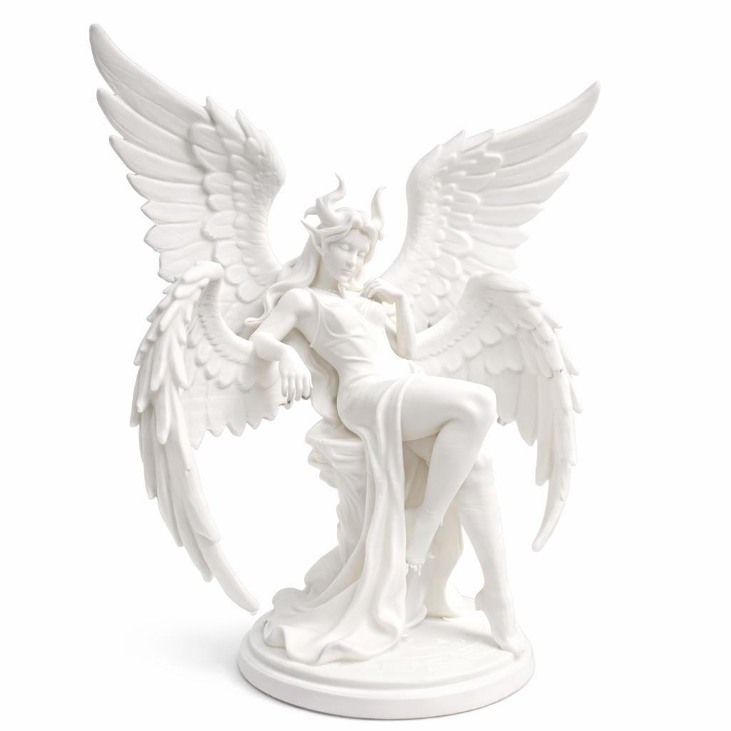 Fallen Angel Statue with Wings & Horns, Dark Fantasy Gothic Decor, Demon Angel Sculpture