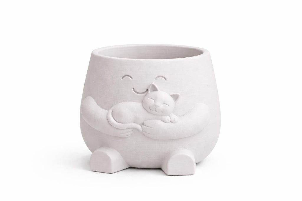 Cat Hug & Coffee Planter Pot, Succulent Planters, Cozy Home Garden Decor