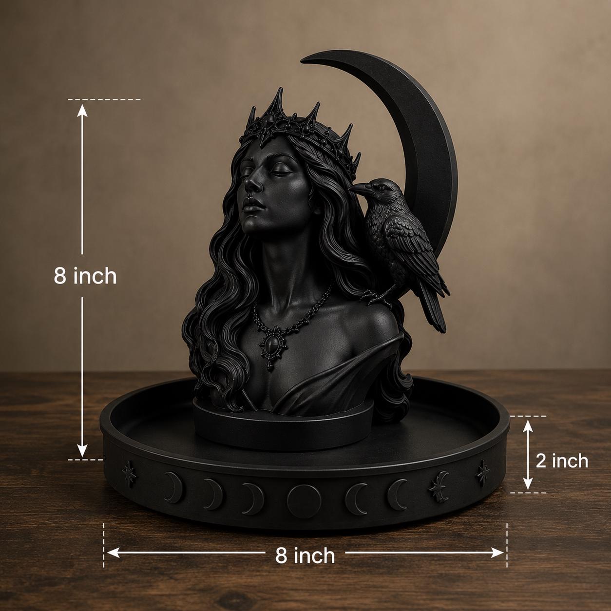 Gothic Moon Goddess Raven Tray, Witchy Jewelry Dish, Celestial Altar Organizer