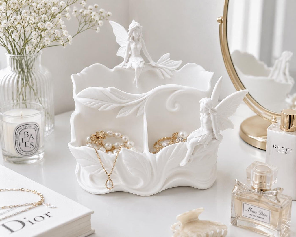 Fairy Jewelry Holder, White Marble Look Desk Organizer