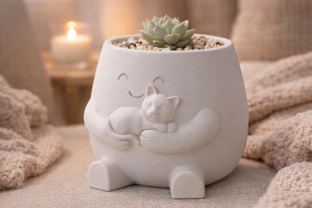 Cat Hug & Coffee Planter Pot, Succulent Planters, Cozy Home Garden Decor