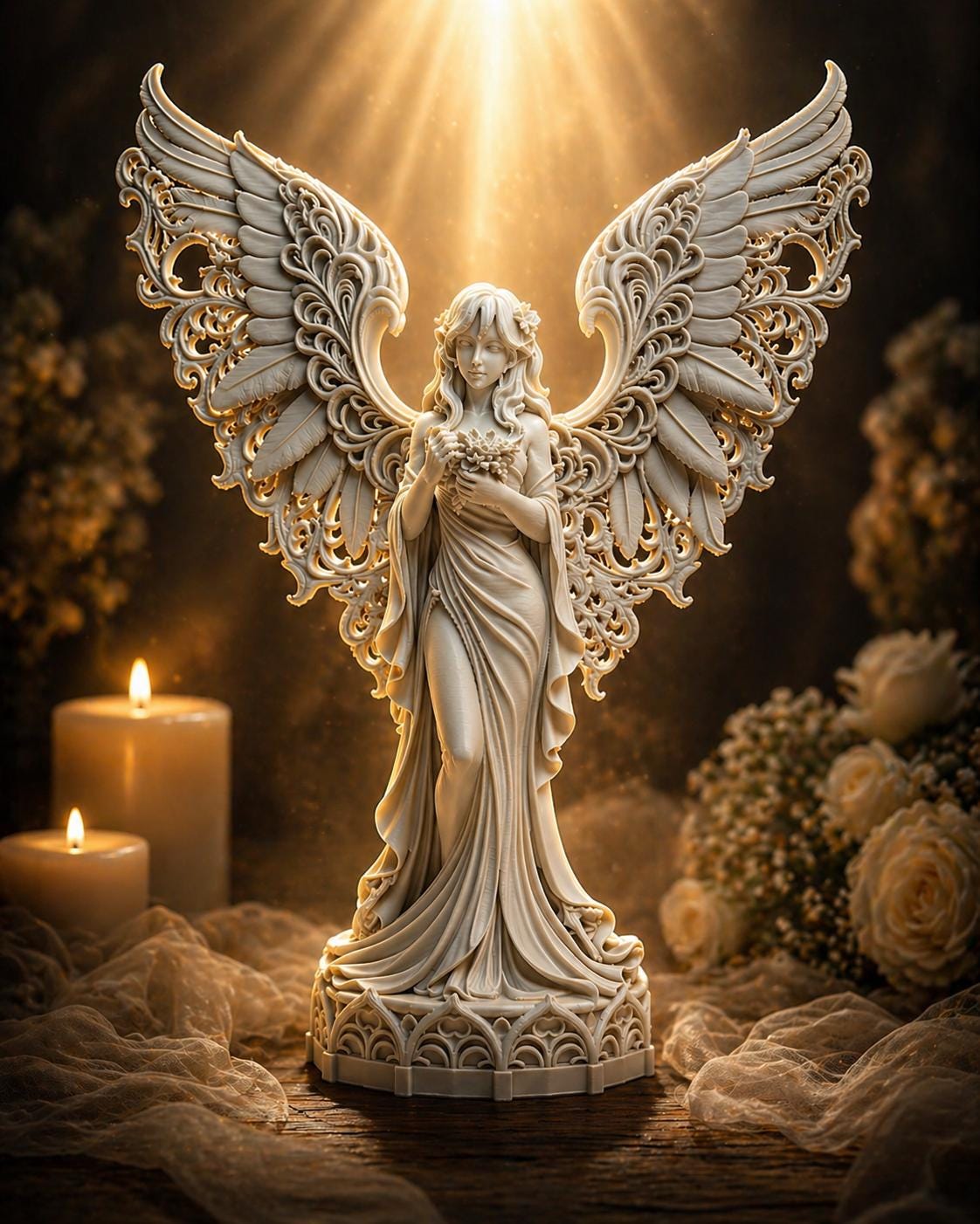 Guardian of Peace Angel Statue, Gothic Meditation Sculpture, Fantasy Spiritual Decor