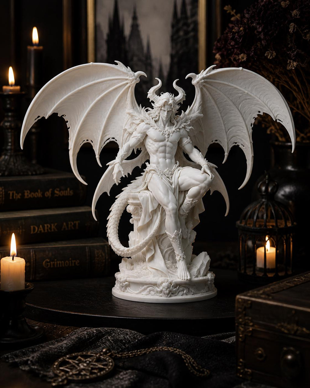 Gothic Demon Statue, Dark Fantasy Sculpture, Lucifer Figurine