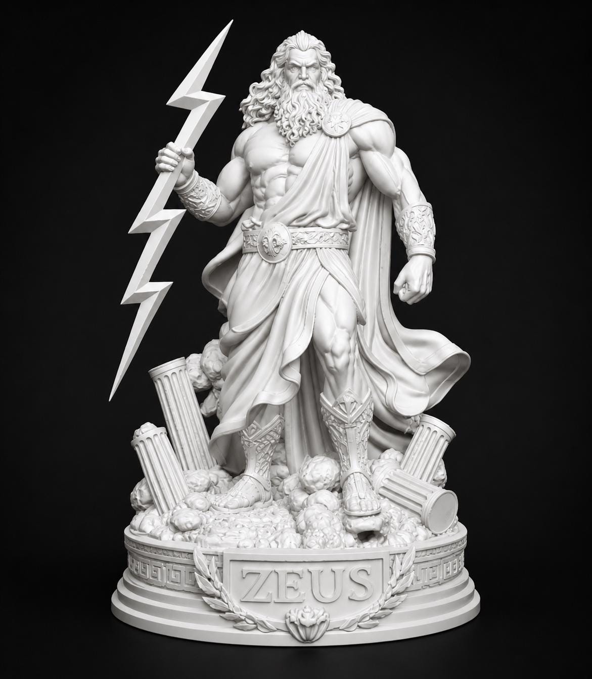 Zeus Statue: Greek God Sculpture with Lightning Bolt, Mythology Decor