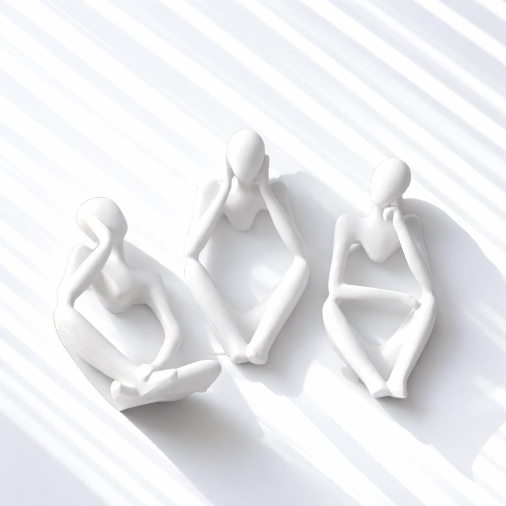 Set of 3 White Abstract Figurines – Modern Minimalist Sculpture, Meditation Art, Boho Shelf Decor