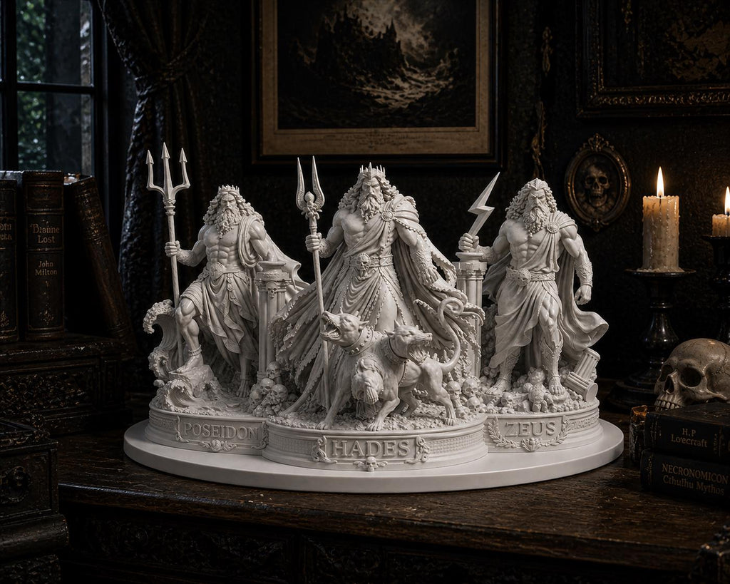 Greek Gods Statue Set: Zeus, Poseidon, Hades Mythology Sculpture – Gothic Home Decor
