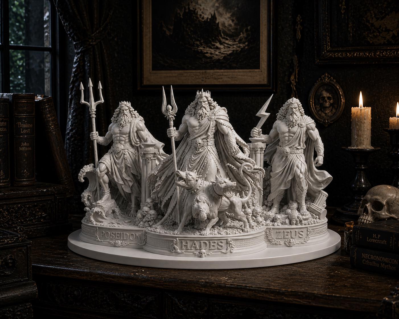 Greek Gods Statue Set: Zeus, Poseidon, Hades Mythology Sculpture – Gothic Home Decor