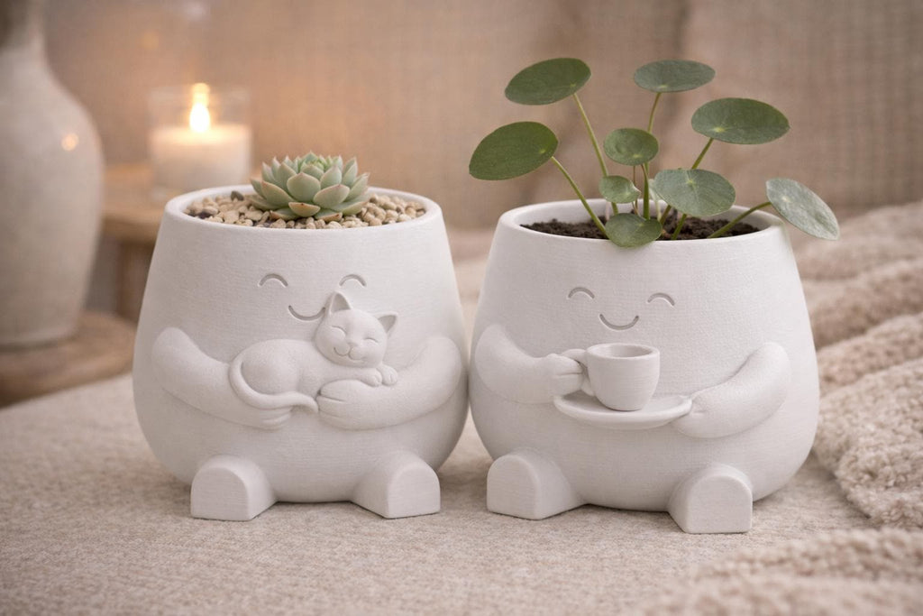Cat Hug & Coffee Planter Pot, Succulent Planters, Cozy Home Garden Decor