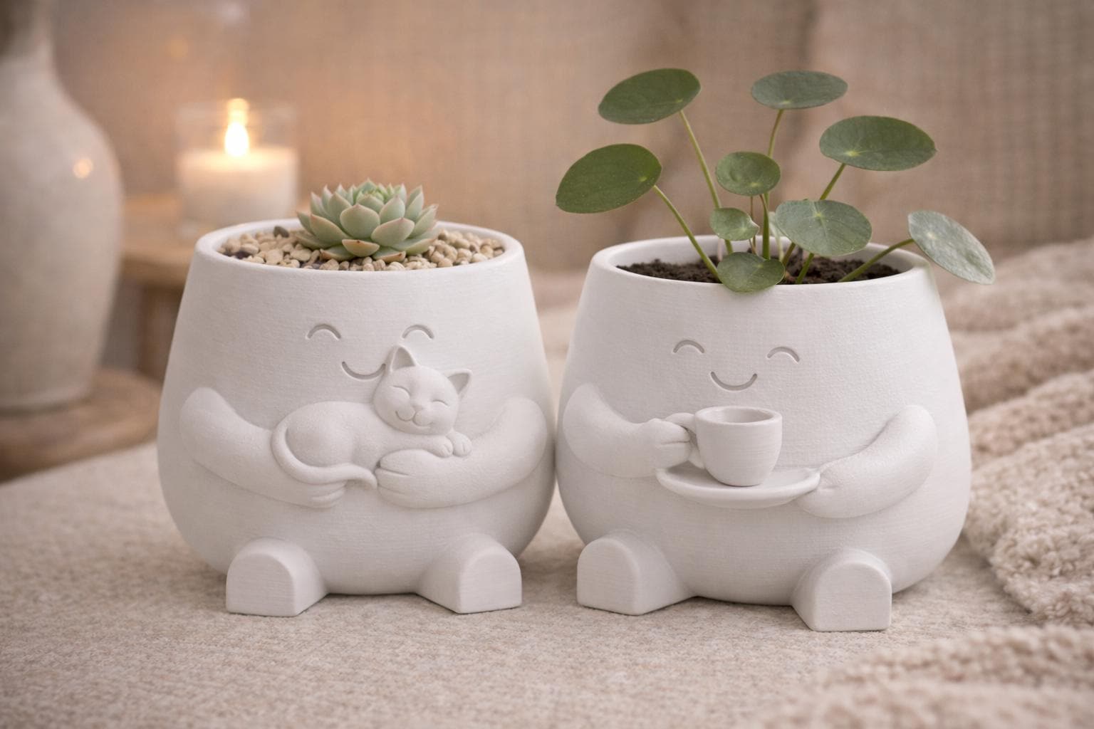 Cat Hug & Coffee Planter Pot, Succulent Planters, Cozy Home Garden Decor