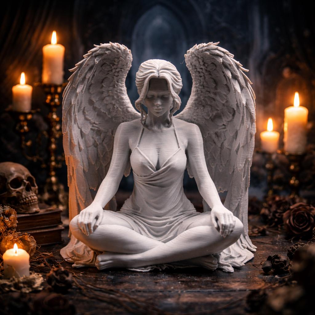Silent Guardian Angel Statue, Gothic Meditation Sculpture, Fantasy Spiritual Decor