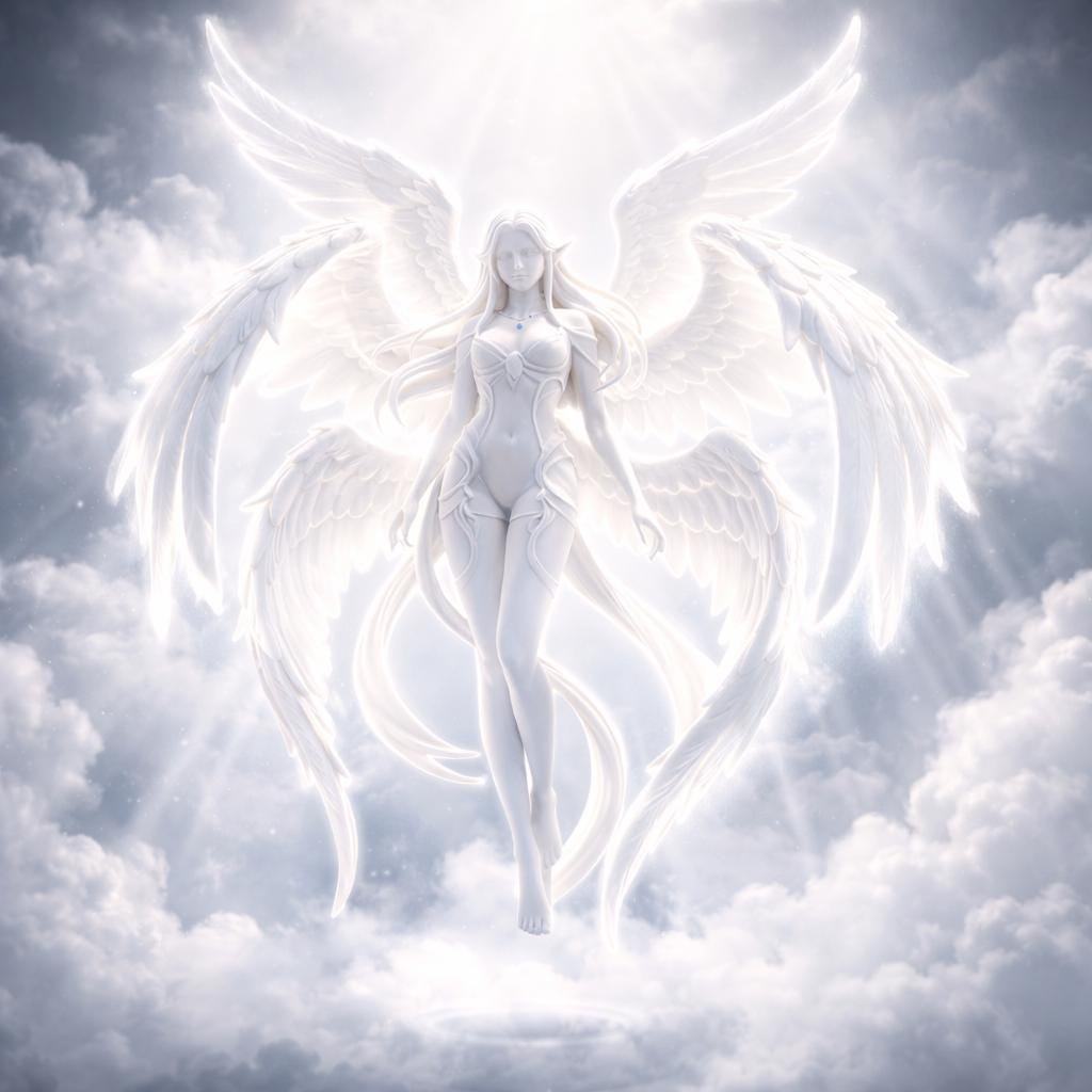 Guardian Elegant Angel Sculpture – White Winged Figurine, Celestial Home Decor