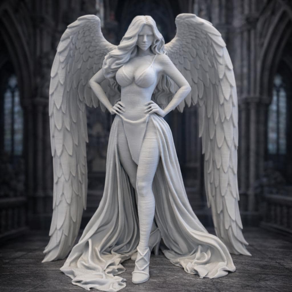 Celestial Seraphina Angel Statue, Gothic White Winged Sculpture, Elegant Home Decor
