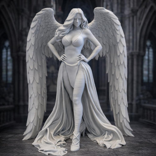 Celestial Seraphina Angel Statue, Gothic White Winged Sculpture, Elegant Home Decor