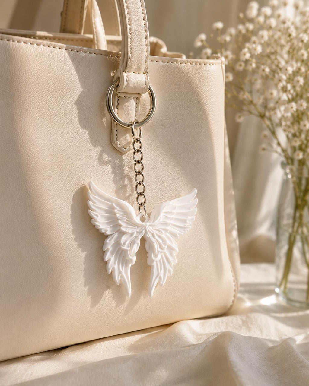Angel Wing Keychain Set, White Feather Charm, Coquette Bag Accessory