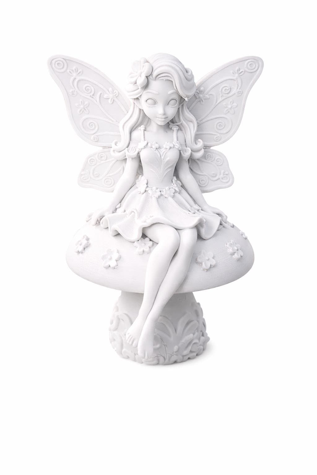 Garden Fairy Sitting on a Mushroom, Mossy Base,Garden Decor, Cottagecore Figurine