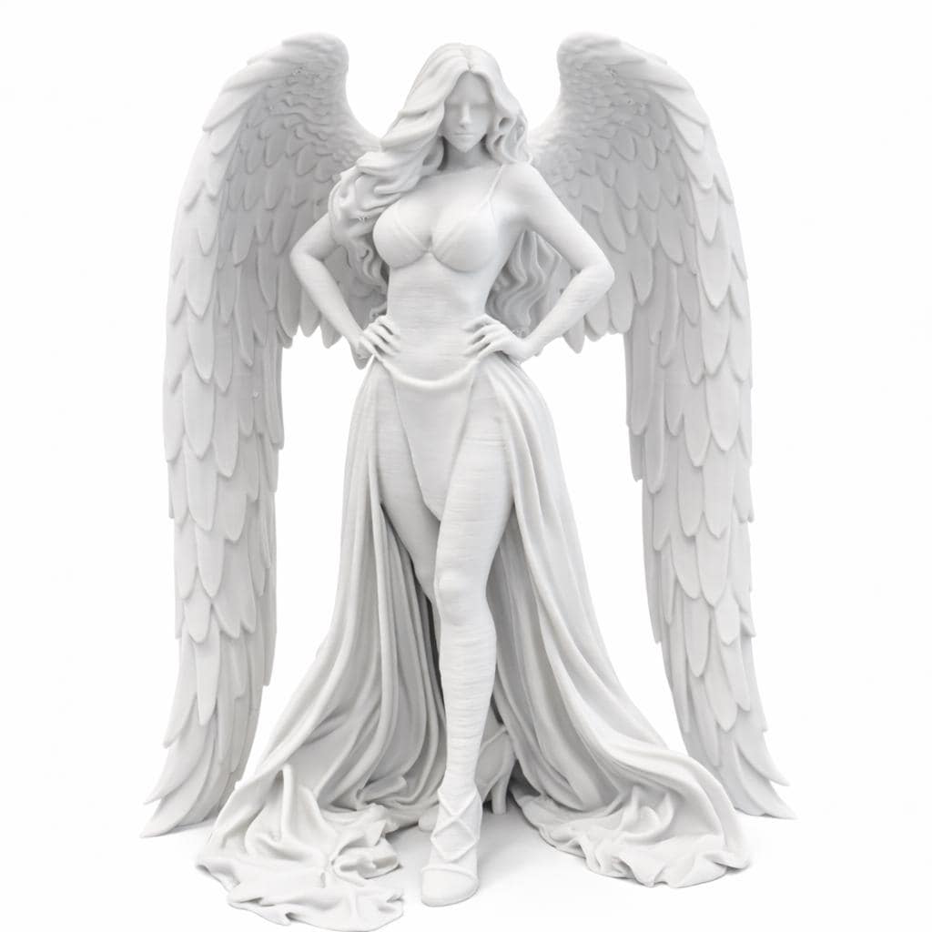 Celestial Seraphina Angel Statue, Gothic White Winged Sculpture, Elegant Home Decor