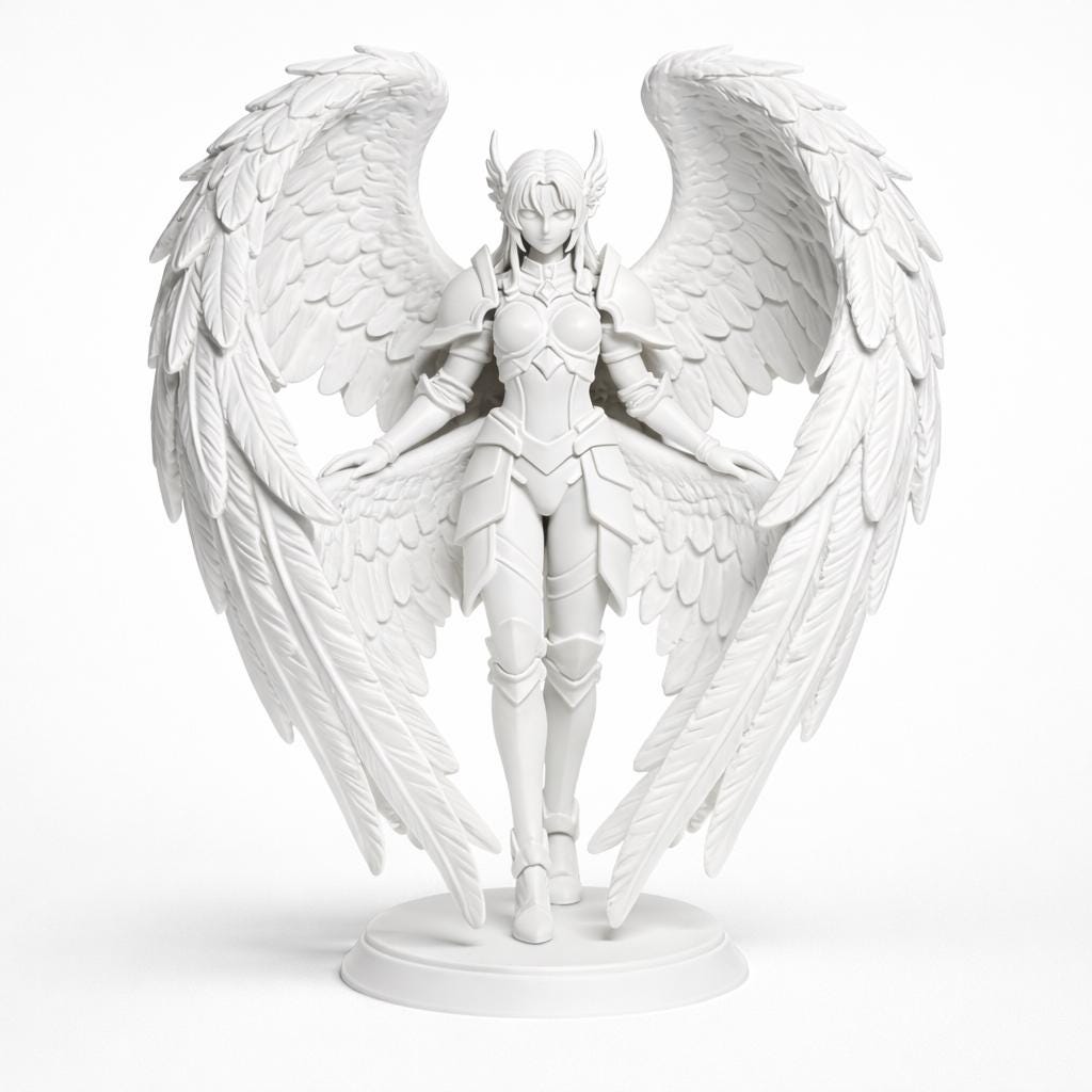 Angel Warrior Figurine, Celestial Guardian Statue, Winged Decor