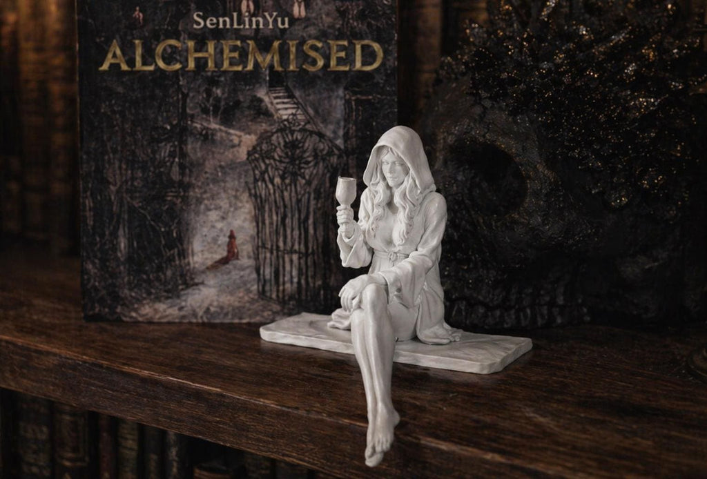 Gothic Book Nook Figurine, Dark Academia Shelf Decor, Fantasy Reader Statue