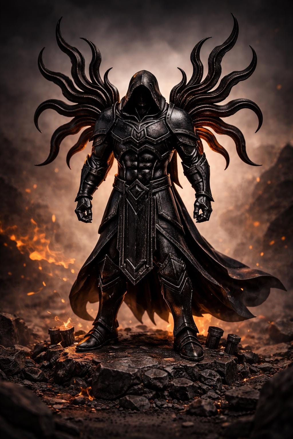 Dark Angel Figurine, DnD Miniature, Gothic Fantasy Statue, Shadow Warrior Sculpture