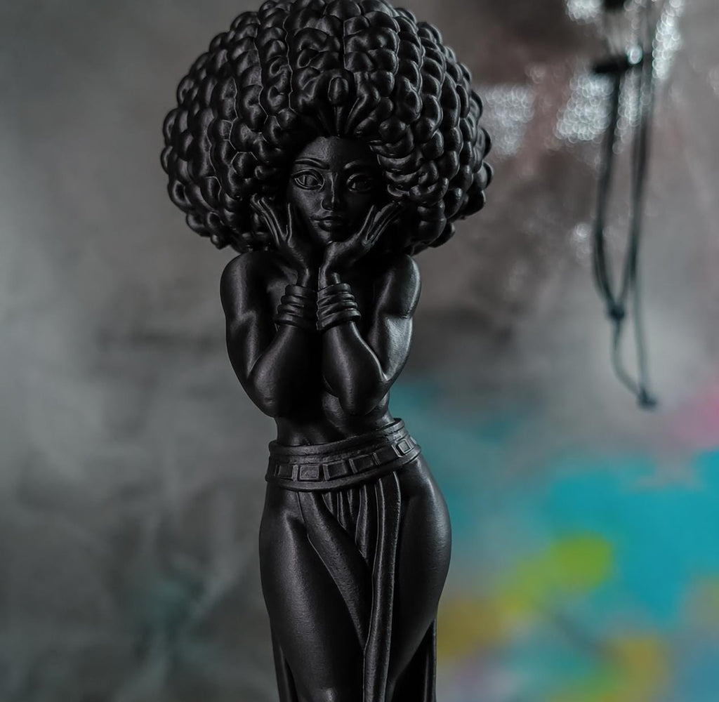 Afro Girl Statue, Modern Feminine Sculpture, Elegant Black Art Home Accent