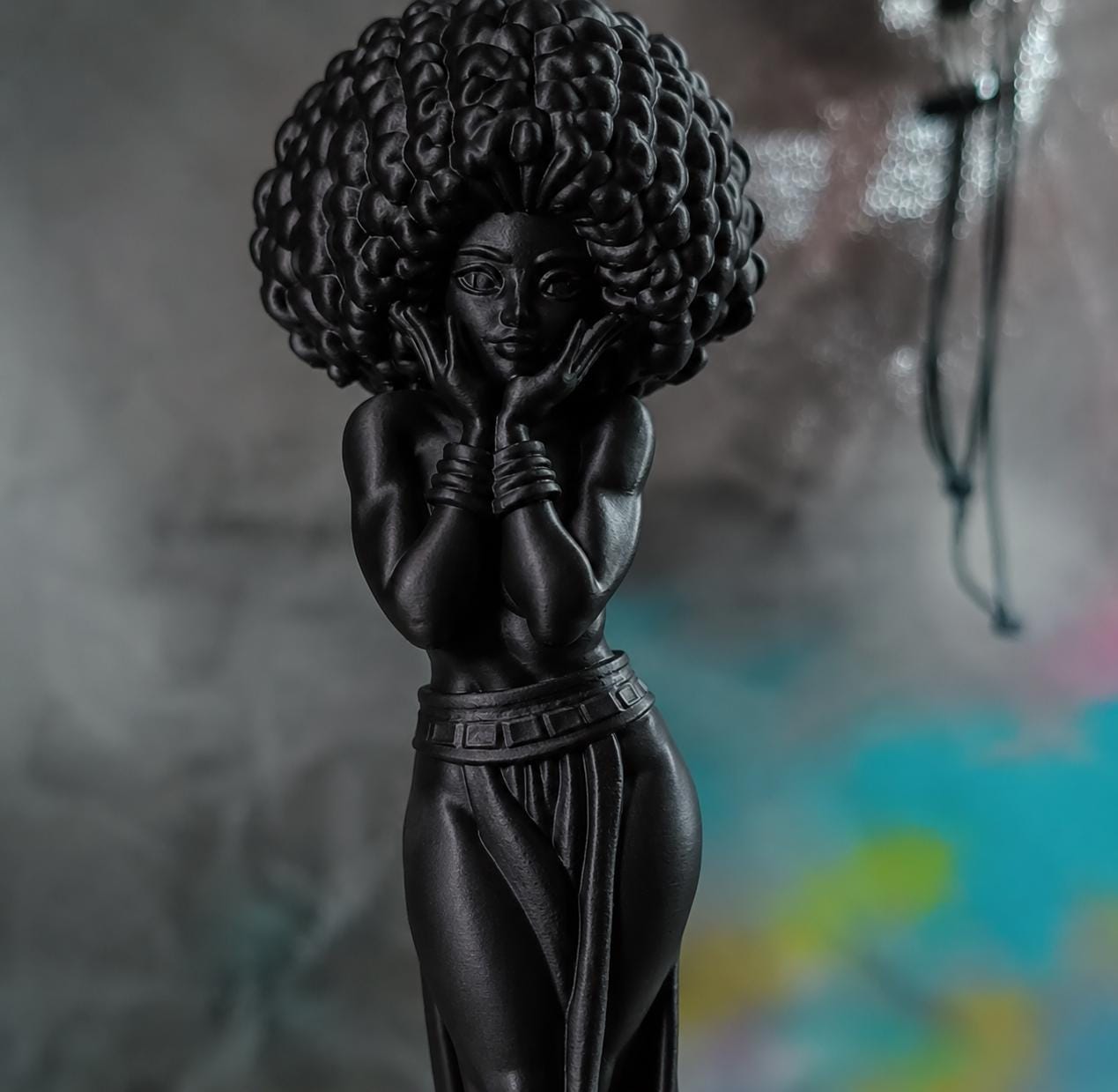 Afro Girl Statue, Modern Feminine Sculpture, Elegant Black Art Home Accent