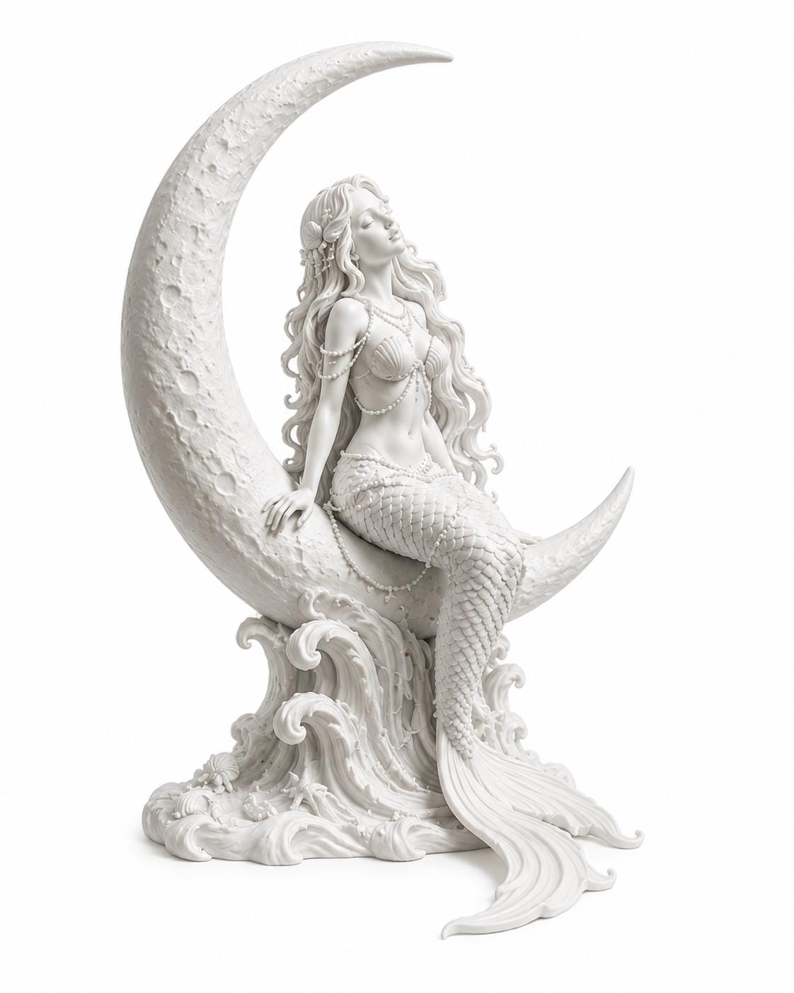 White Mermaid Statue, Coastal Beach House Decor, Ocean Inspired Figurine, Feminine Spa Home