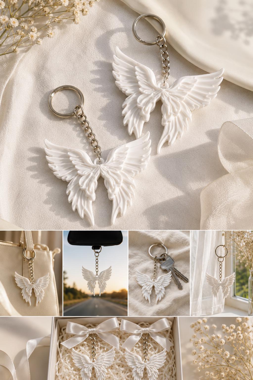 Angel Wing Keychain Set, White Feather Charm, Coquette Bag Accessory