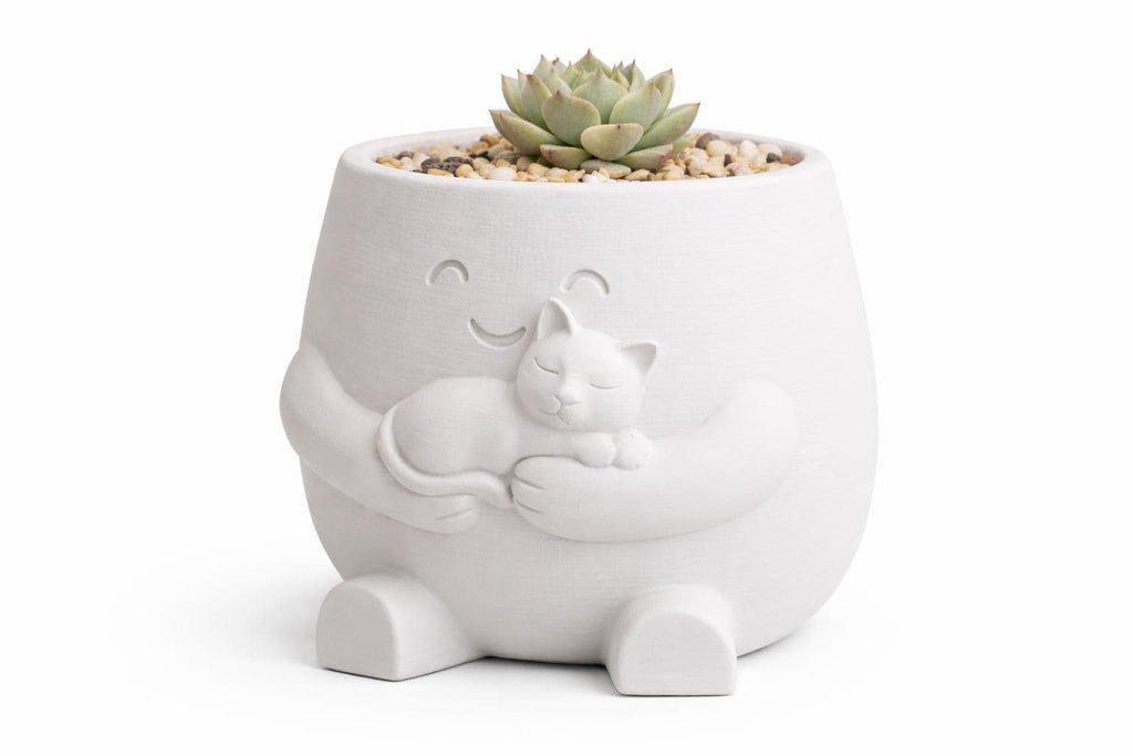 Cat Hug & Coffee Planter Pot, Succulent Planters, Cozy Home Garden Decor