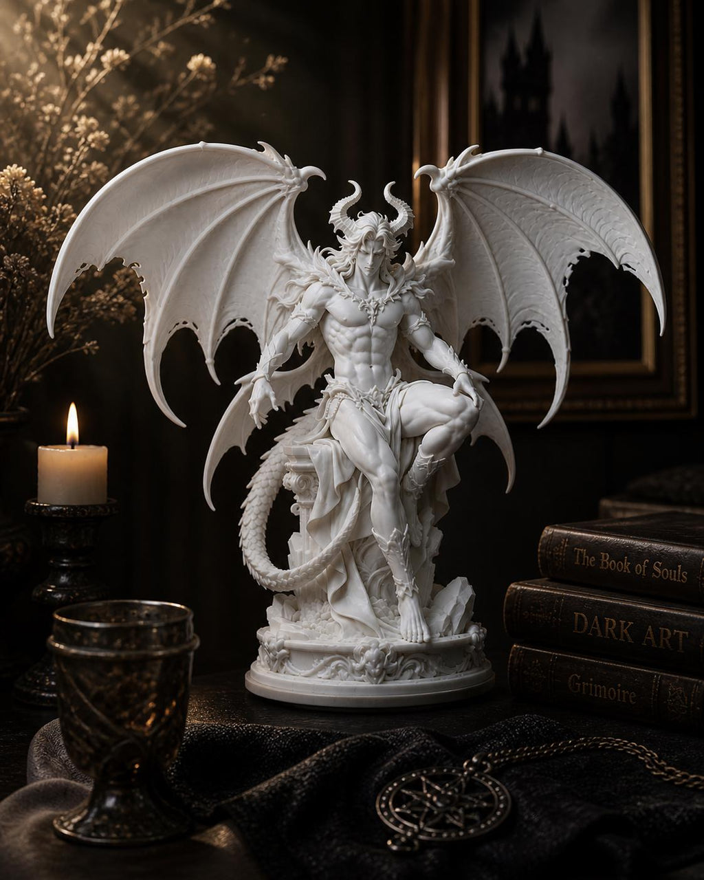 Gothic Demon Statue, Dark Fantasy Sculpture, Lucifer Figurine
