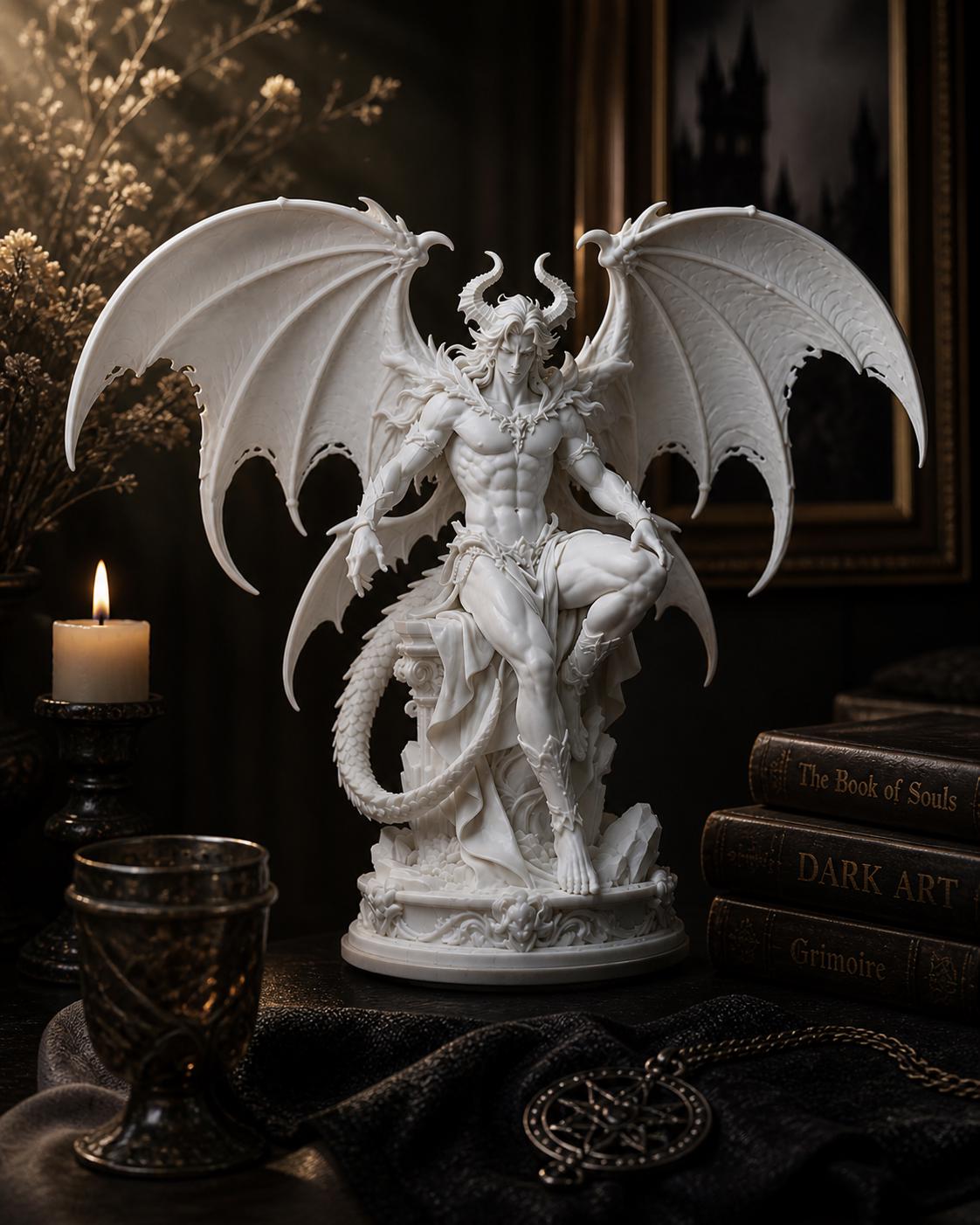 Gothic Demon Statue, Dark Fantasy Sculpture, Lucifer Figurine