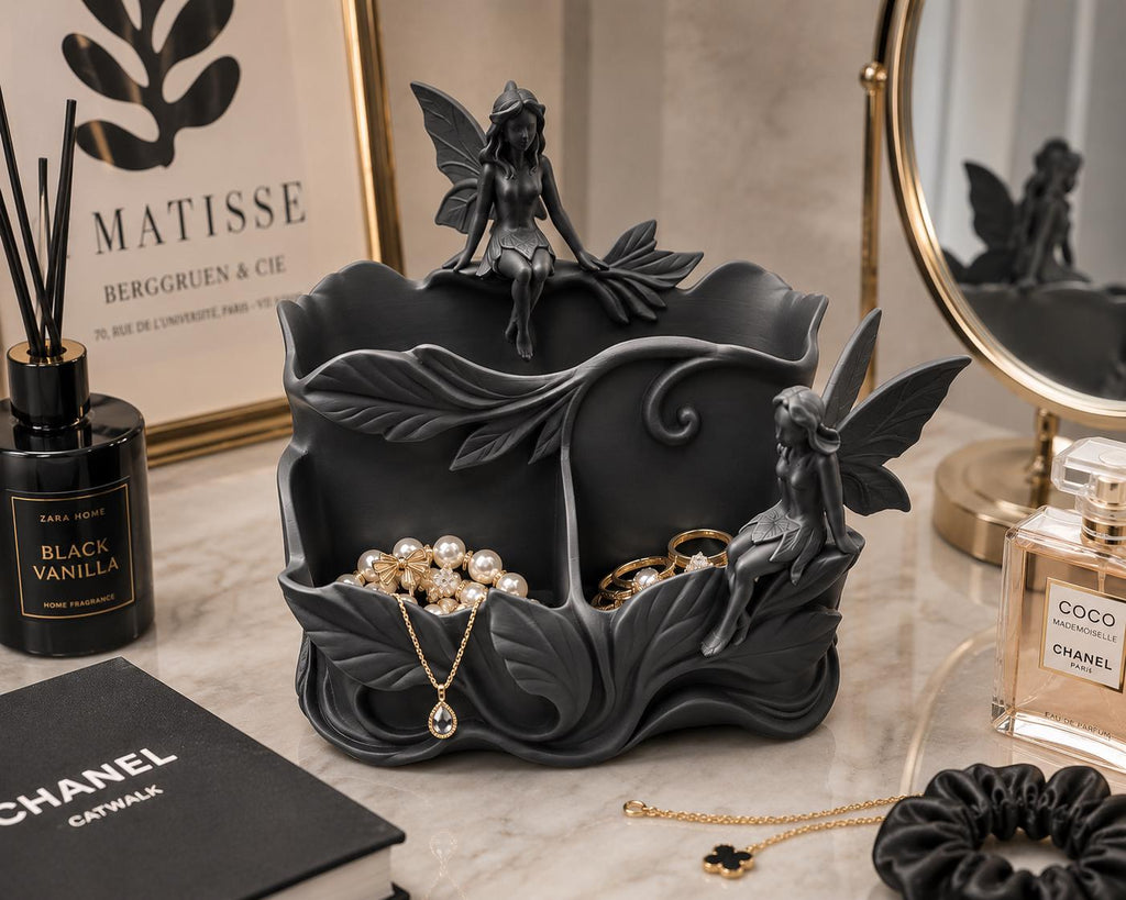 Fairy Jewelry Holder, White Marble Look Desk Organizer