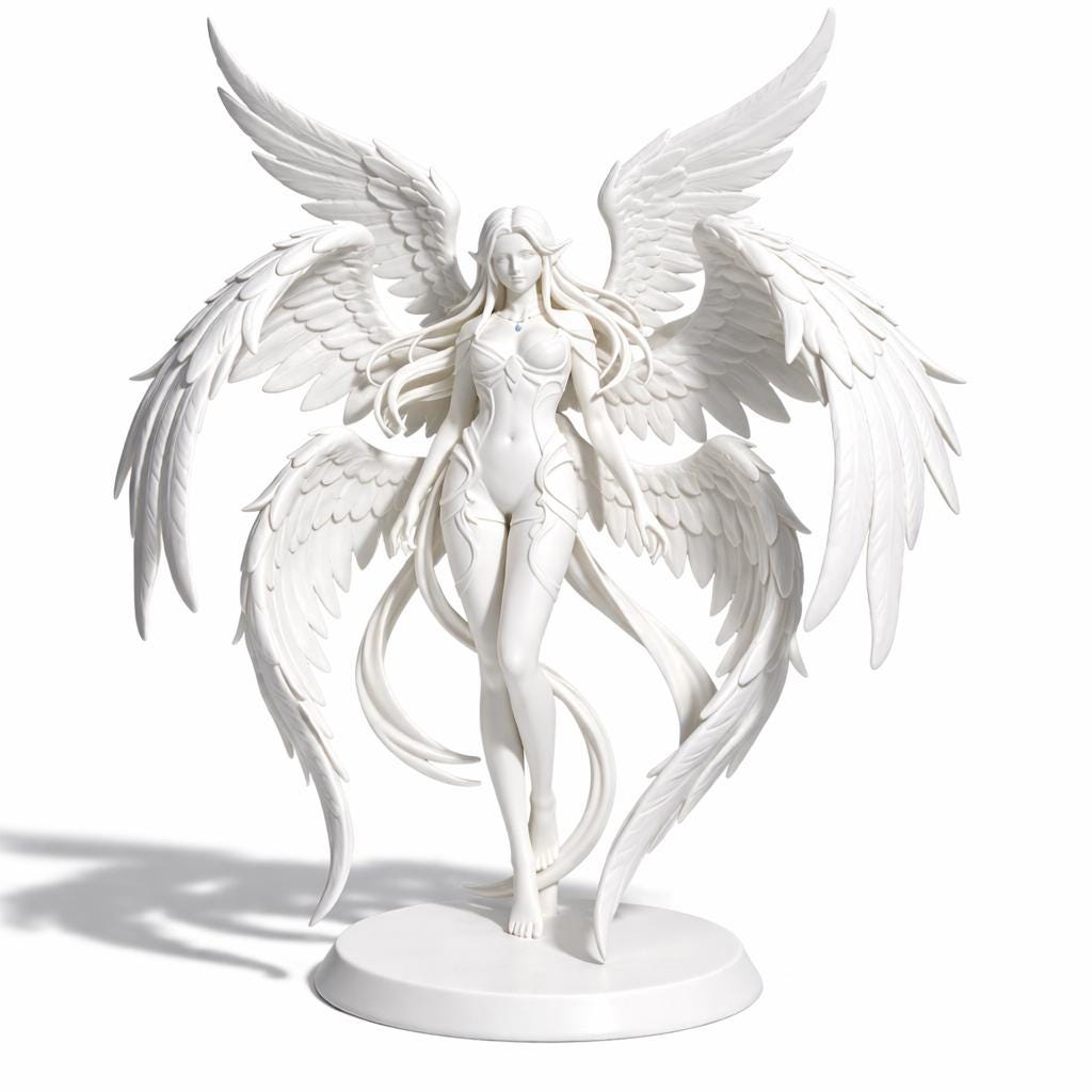Guardian Elegant Angel Sculpture – White Winged Figurine, Celestial Home Decor
