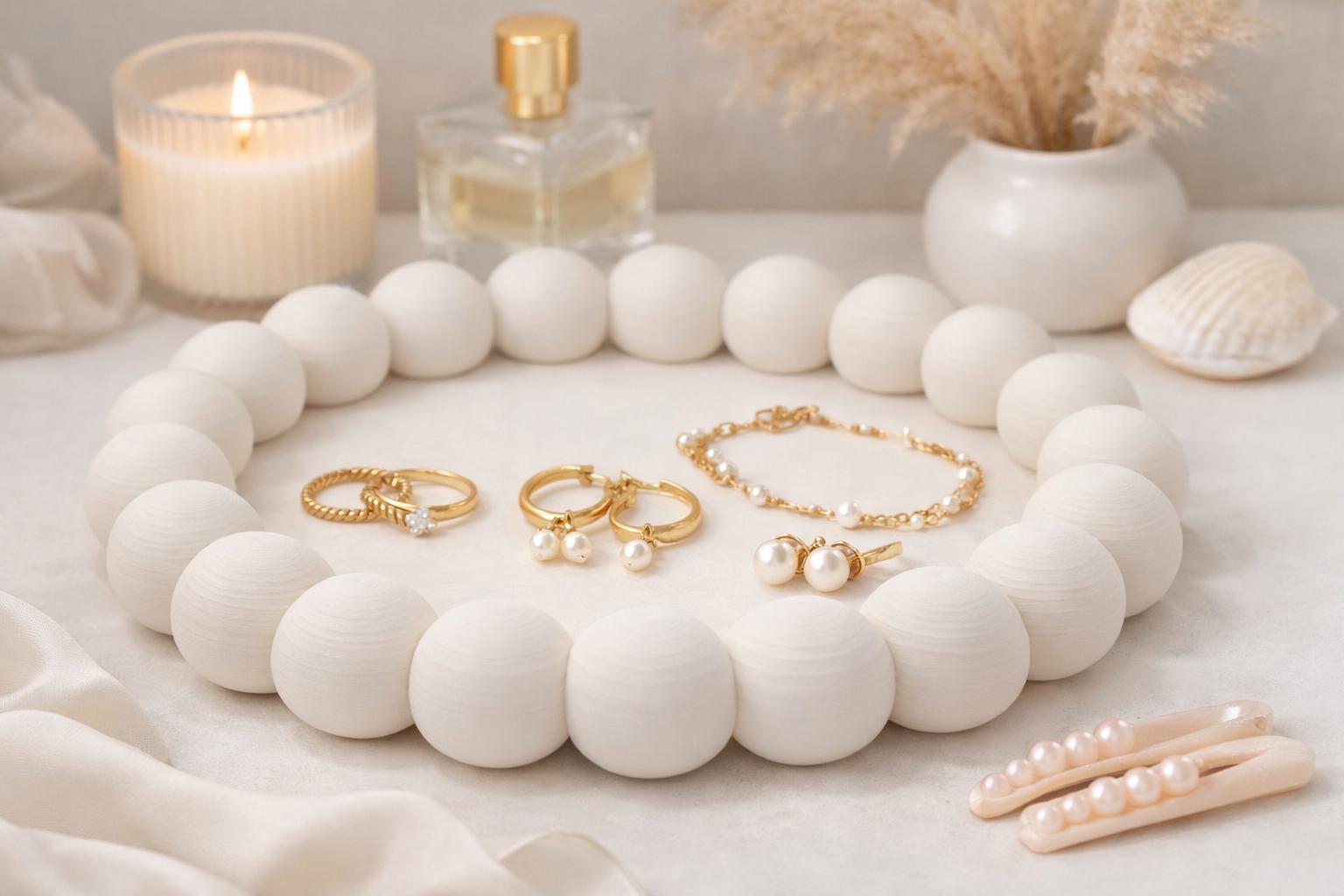 Beaded Jewelry Tray, Modern Vanity Organizer, Minimalist Trinket Dish