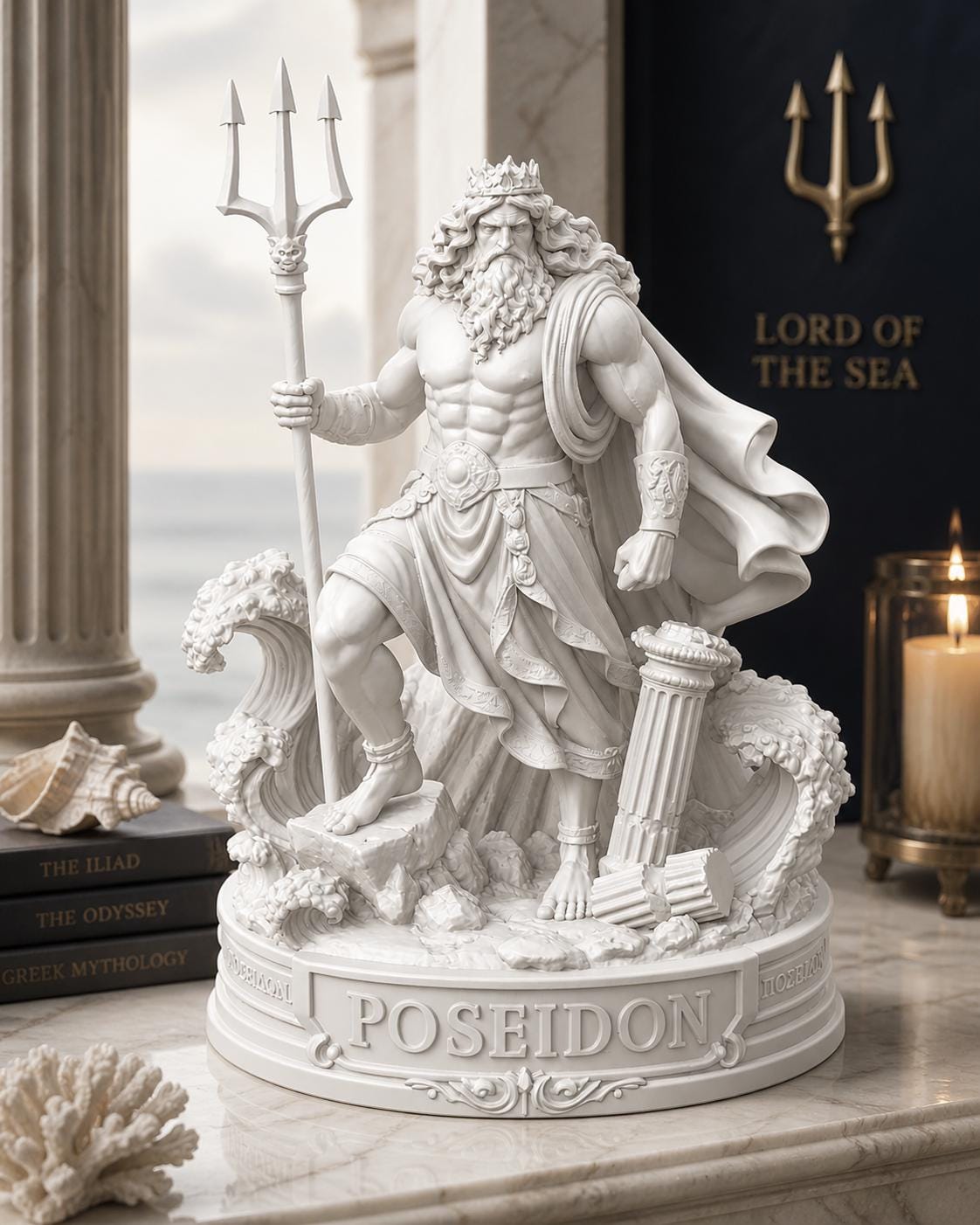 Poseidon Statue: Greek God Ocean Decor, Mythology Sculpture, Coastal Fantasy Figurine