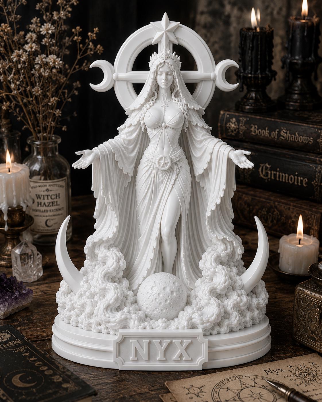 Nyx Goddess Statue, Greek Mythology Night Decor, Gothic Altar Figurine, Witchy Moon Sculpture