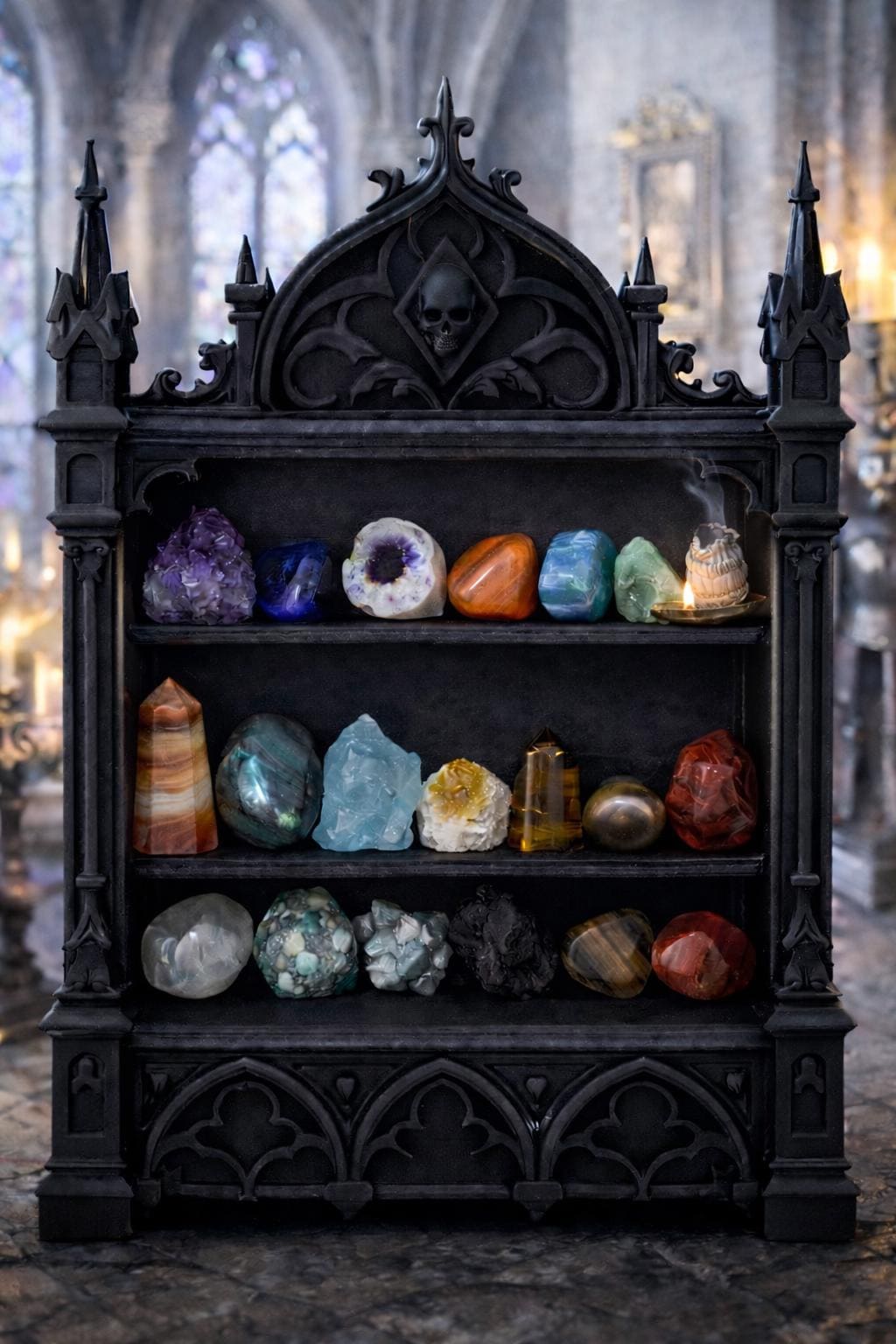 Gothic Book Nook Shelf Decor, Victorian Skull Altar Display, Dark Academia Witchy Home