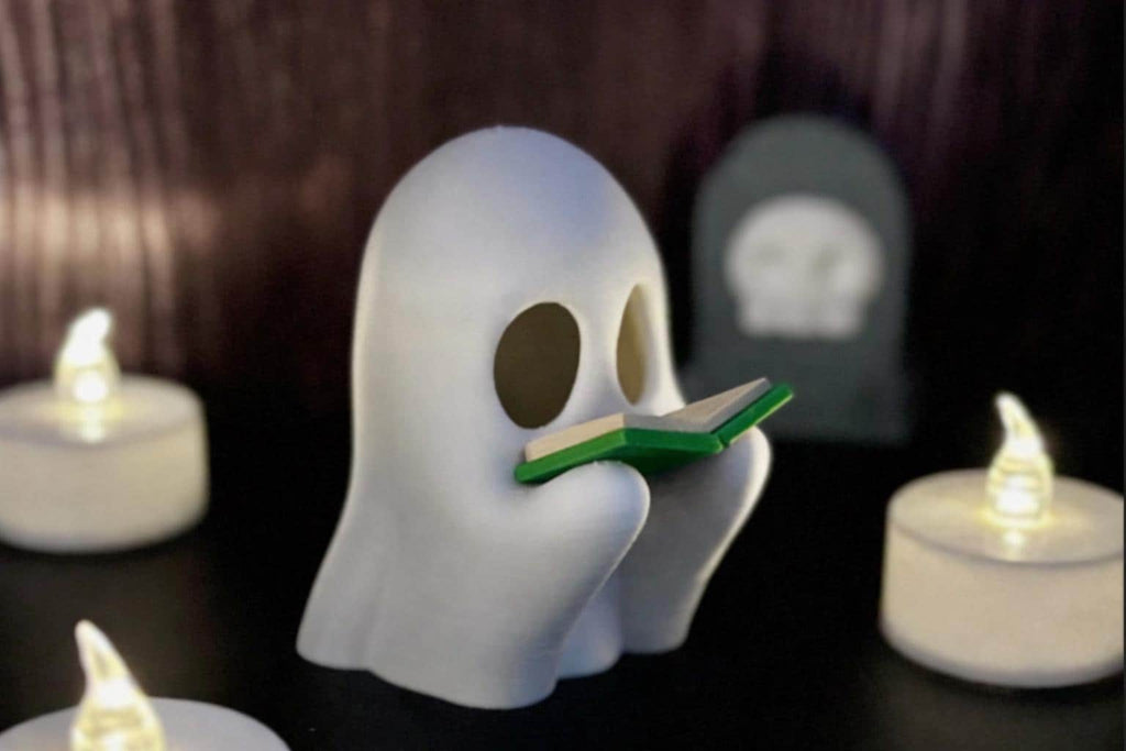 Ghost Tealight Holder, Reading Ghost Lamp, Cozy Halloween Decor, Book Lover Gift