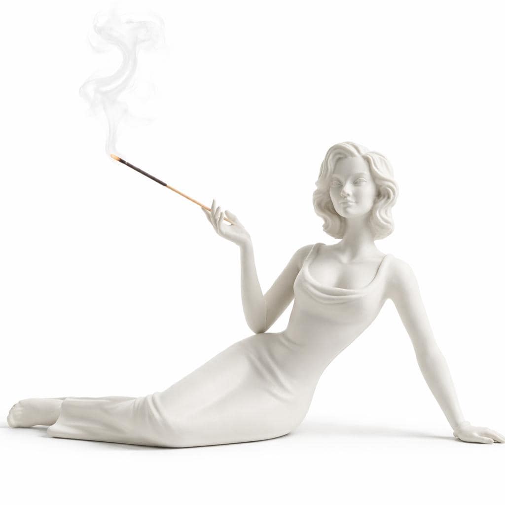 Reclining Woman Incense Holder, Minimalist Beige Sculpture, Meditation Zen Decor