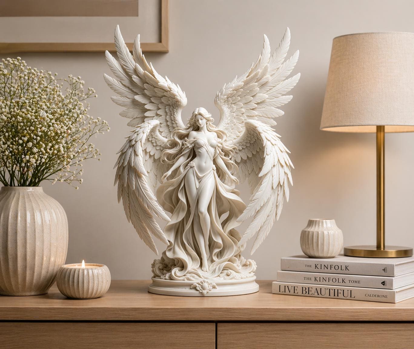 Guardian Archangel Angel Statue, Gothic Meditation Sculpture, Fantasy Spiritual Decor
